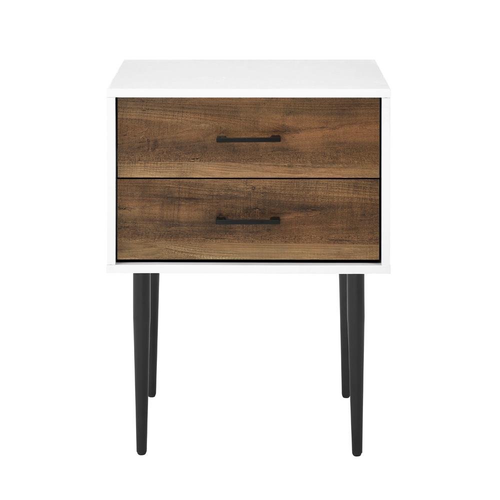 Mid-Century Modern 2-Drawer Tapered-Leg Nightstand – White/Rustic Oak. Picture 14