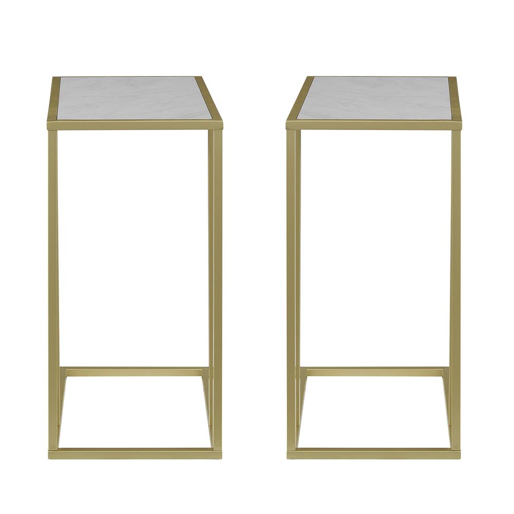 Modern Glam 2-Piece C-Table with Metal Base – Faux White Marble and Gold. Picture 2