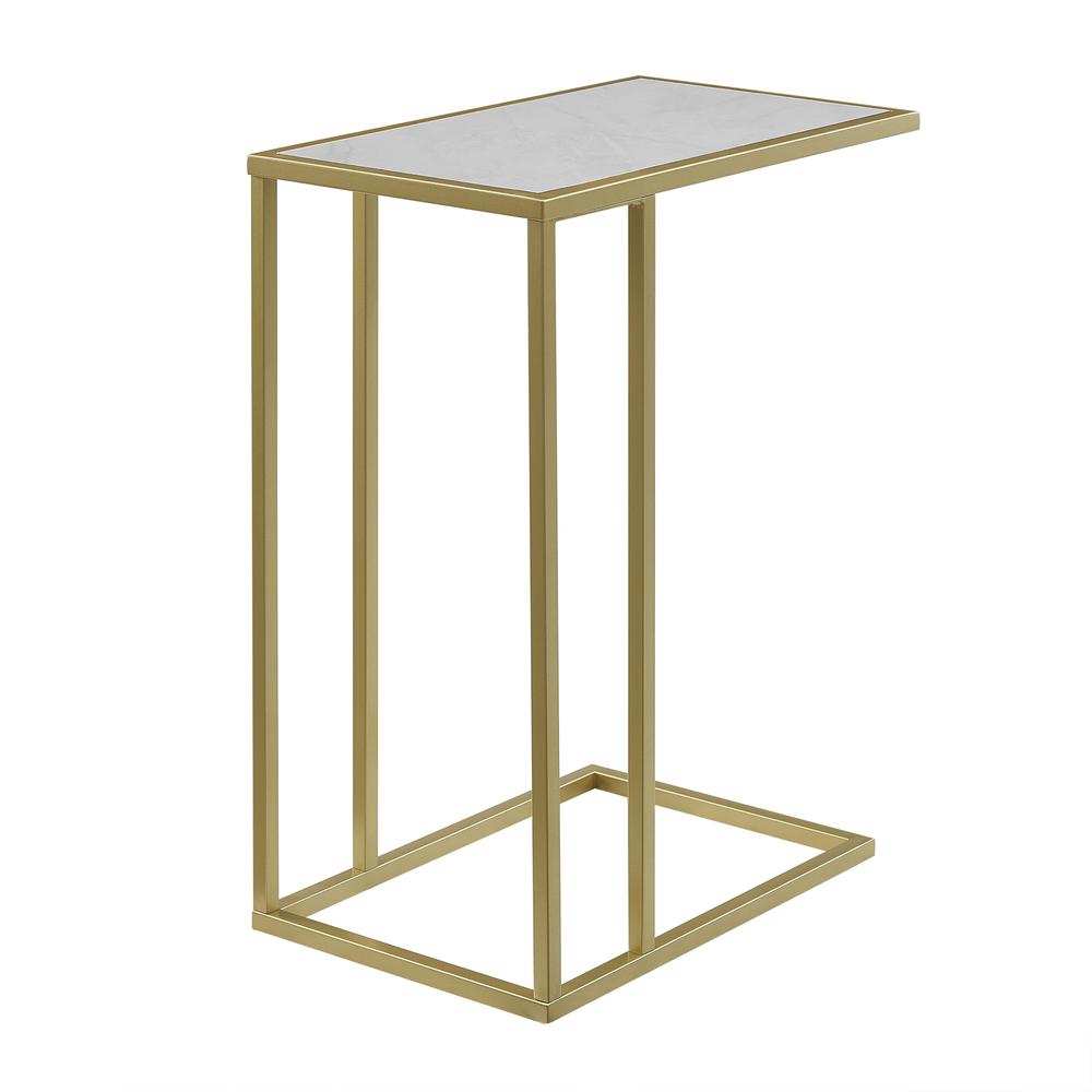 20" Modern Contemporary C Table - White Faux Marble / Gold. The main picture.