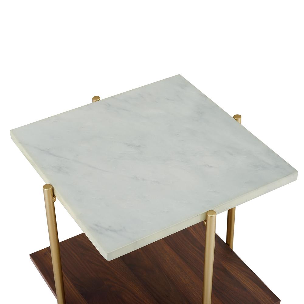 20" Mid Century Modern Square Side Table - White Faux Marble/Gold. Picture 4
