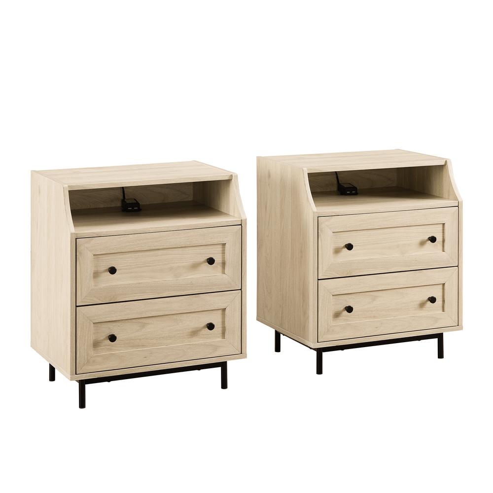 2 Drawer Nightstand with USB, Set of 2 - Birch. Picture 2