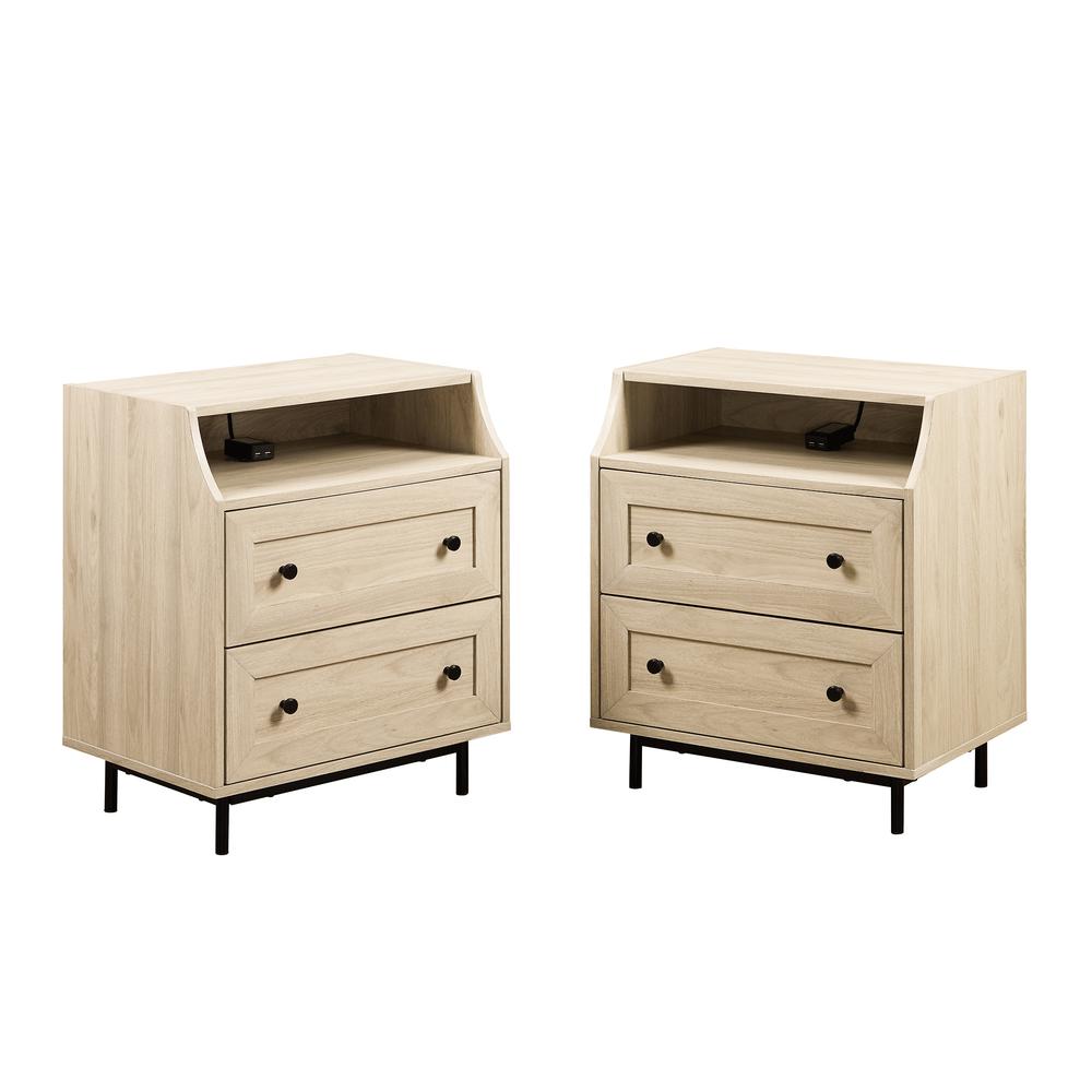 2 Drawer Nightstand with USB, Set of 2 - Birch. Picture 3