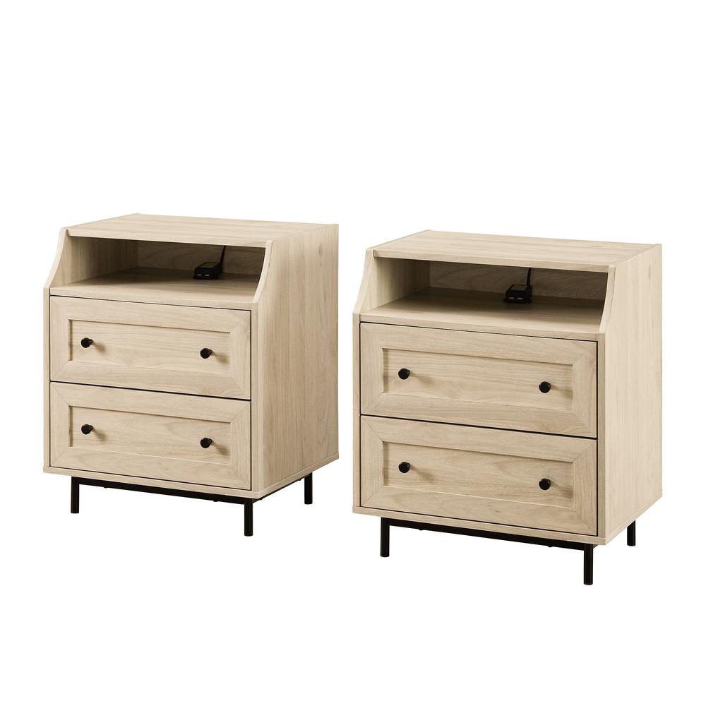 2 Drawer Nightstand with USB, Set of 2 - Birch. Picture 1