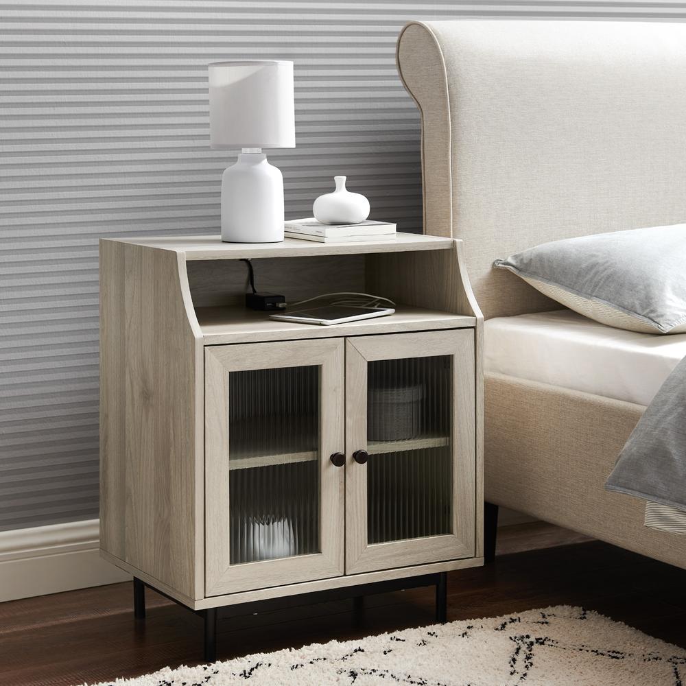 22" Fluted Glass 2 Door Nightstand with USB - Birch. Picture 8