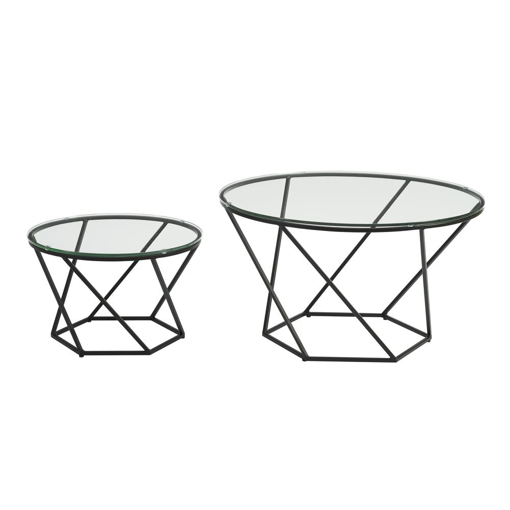 Geometric Glass Nesting Coffee Tables - Black. Picture 1