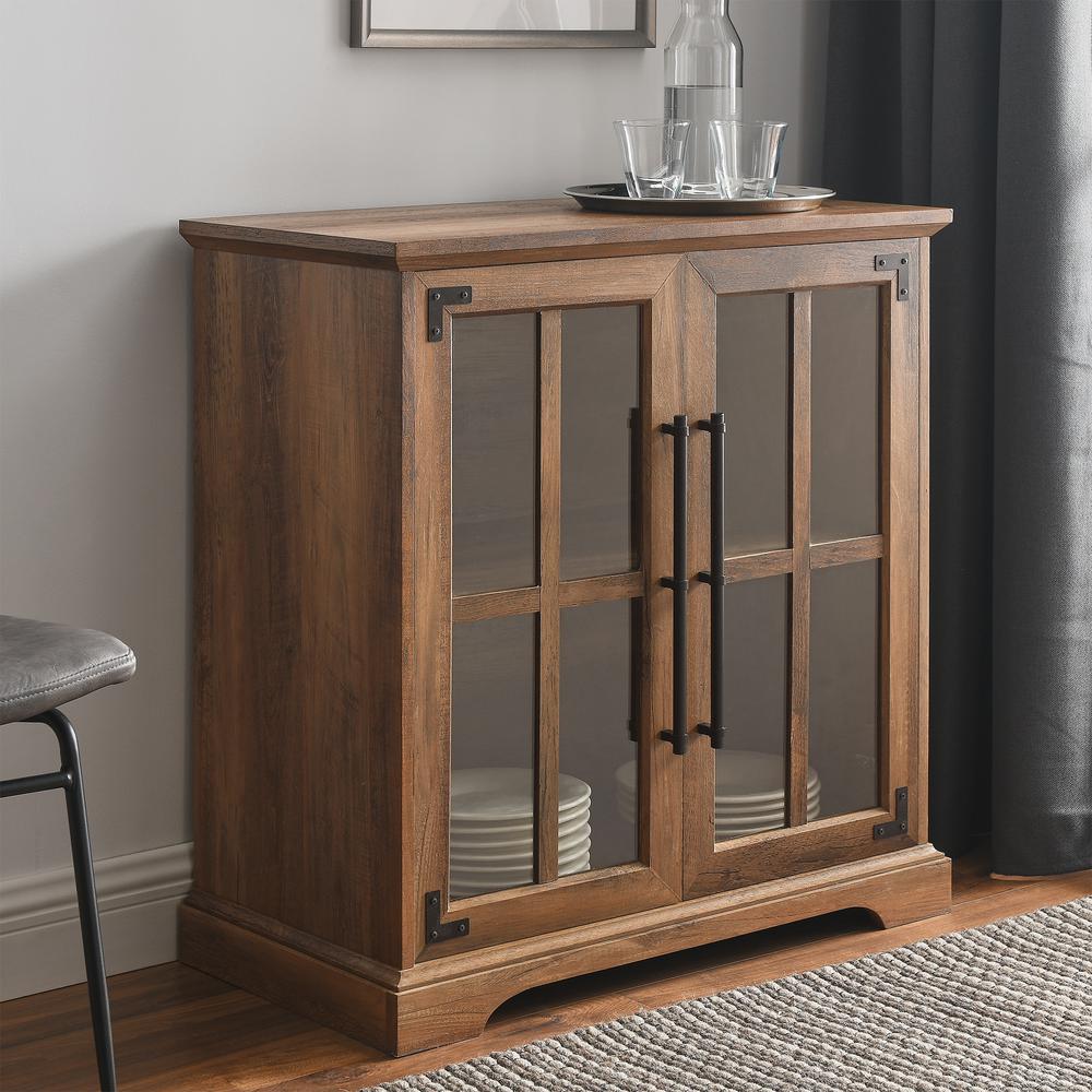 Modern Farmhouse Windowpane 2-Door Accent Cabinet – Reclaimed Barnwood. Picture 1