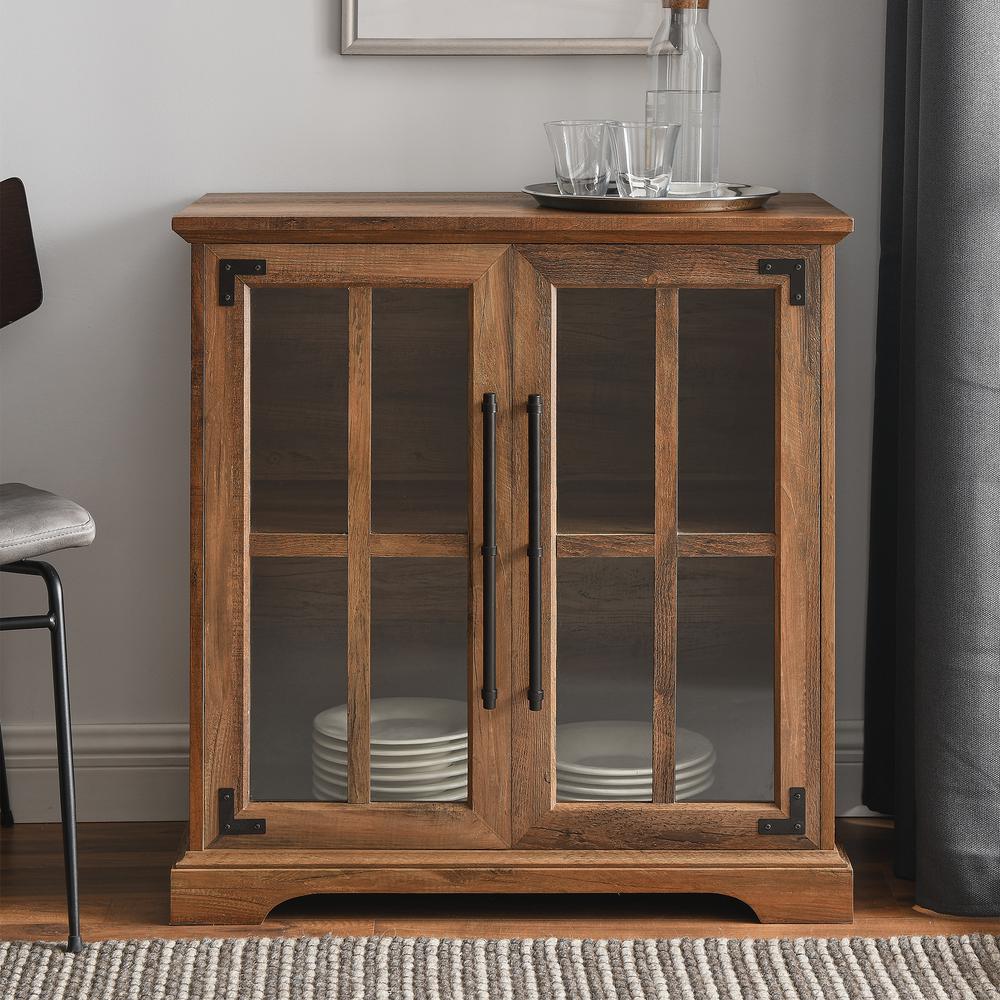 Modern Farmhouse Windowpane 2-Door Accent Cabinet – Reclaimed Barnwood. Picture 2