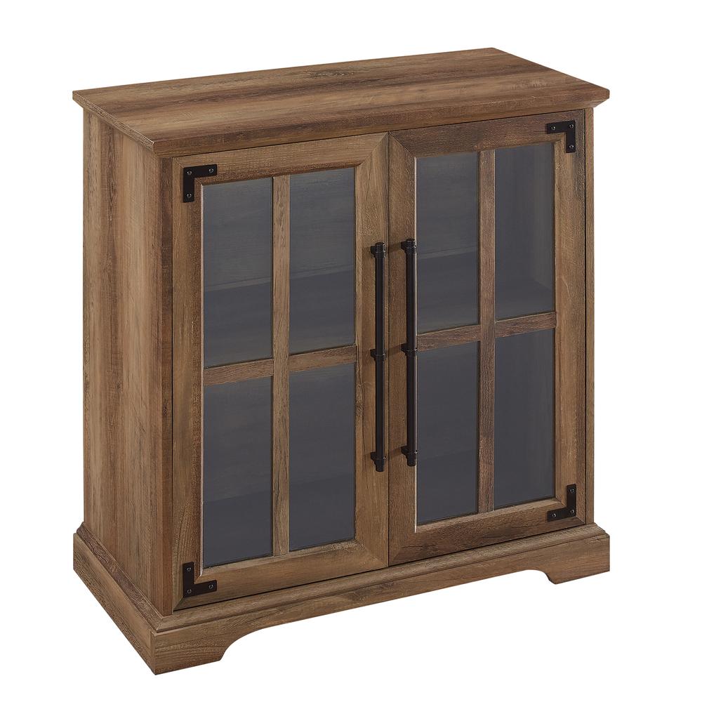 Modern Farmhouse Windowpane 2-Door Accent Cabinet – Reclaimed Barnwood. Picture 4