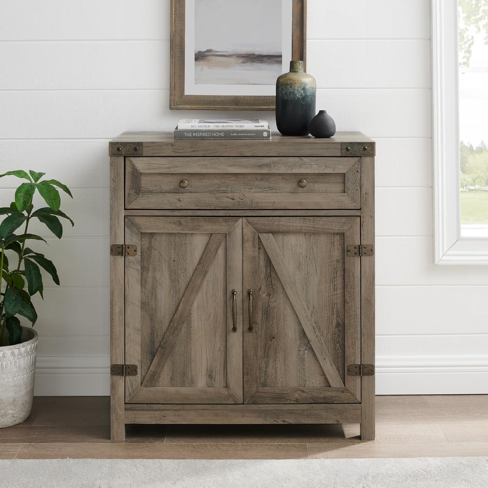 30" Farmhouse Barn Door Accent Cabinet - Grey Wash. Picture 7