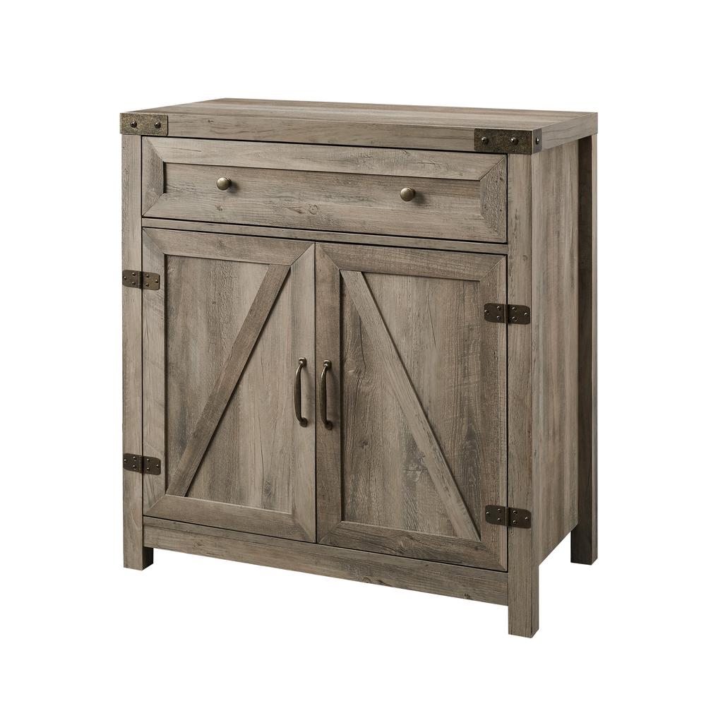 30" Farmhouse Barn Door Accent Cabinet - Grey Wash. The main picture.