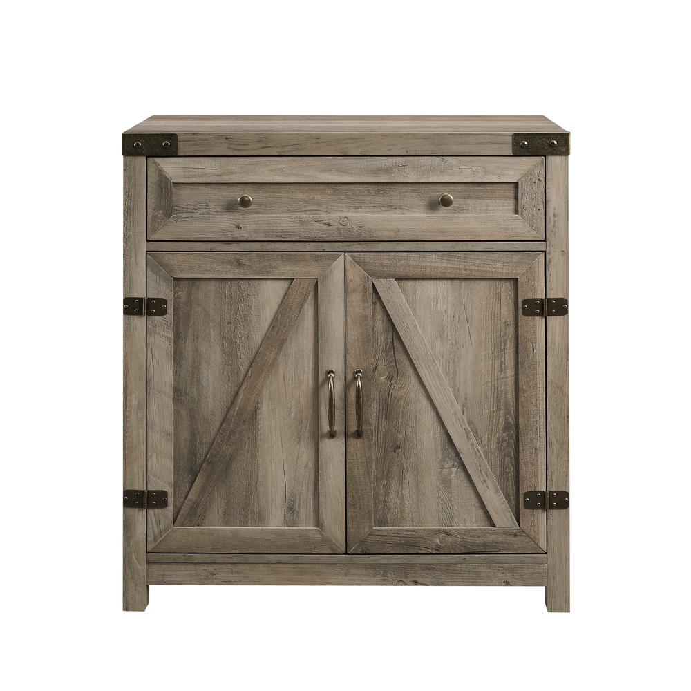 30" Farmhouse Barn Door Accent Cabinet - Grey Wash. Picture 2