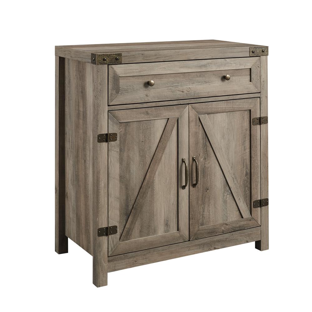 30" Farmhouse Barn Door Accent Cabinet - Grey Wash. Picture 3