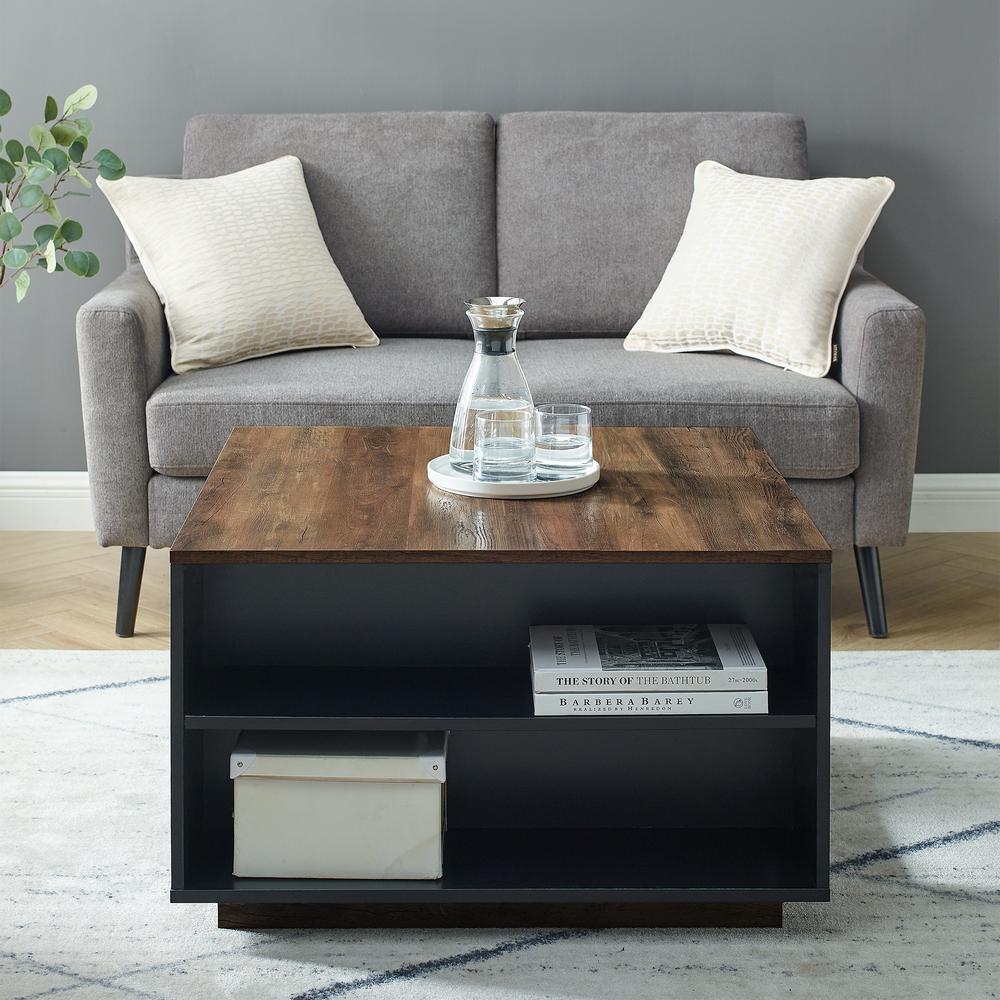 Delphyne 30" Square Storage Coffee Table - Solid Black/Reclaimed Barnwood. Picture 2