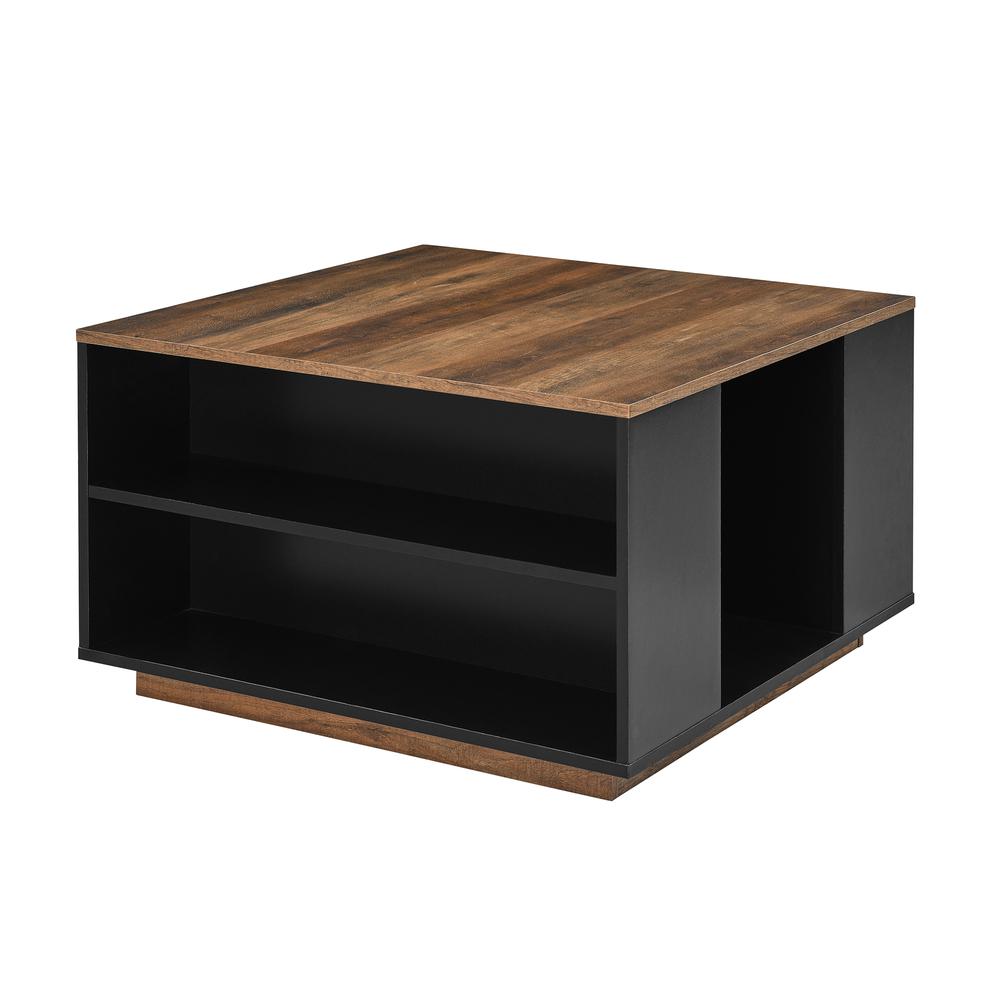 Delphyne 30" Square Storage Coffee Table - Solid Black/Reclaimed Barnwood. Picture 5