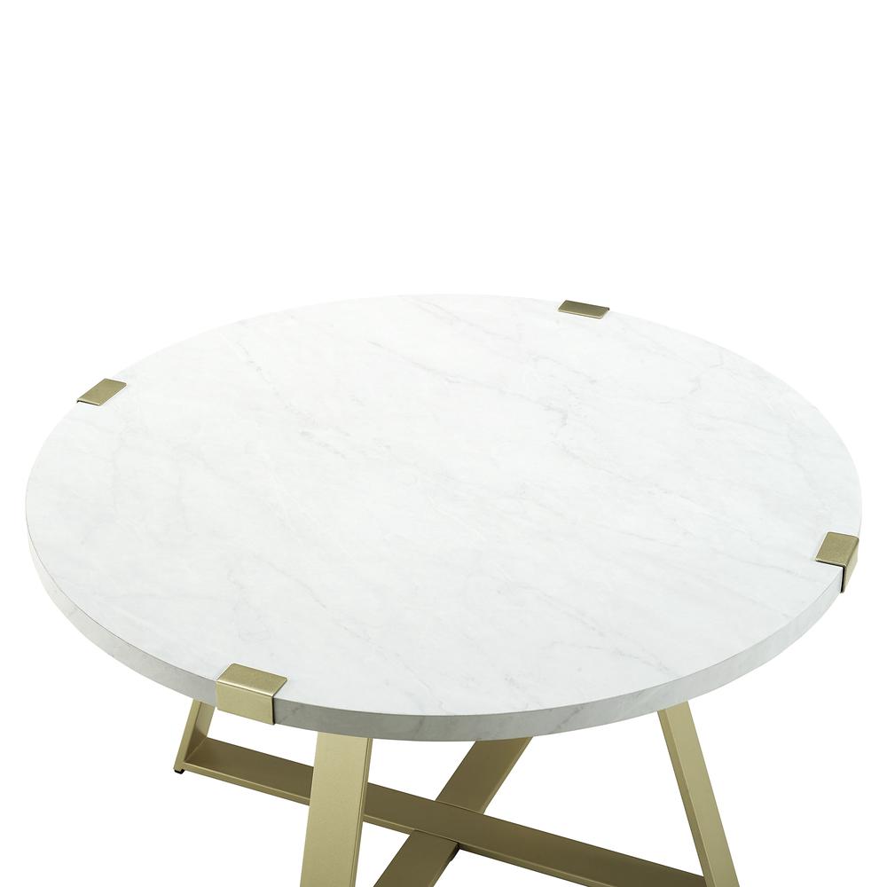 30" Metal Wrap Coffee Table - White Faux Marble / Gold. Picture 4
