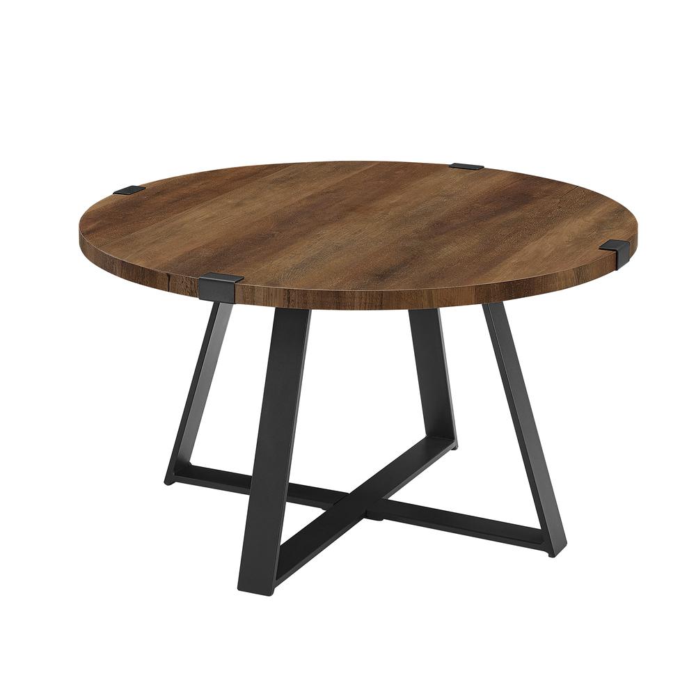 30" Metal Wrap Round Coffee Table - Rustic Oak/Black. Picture 6