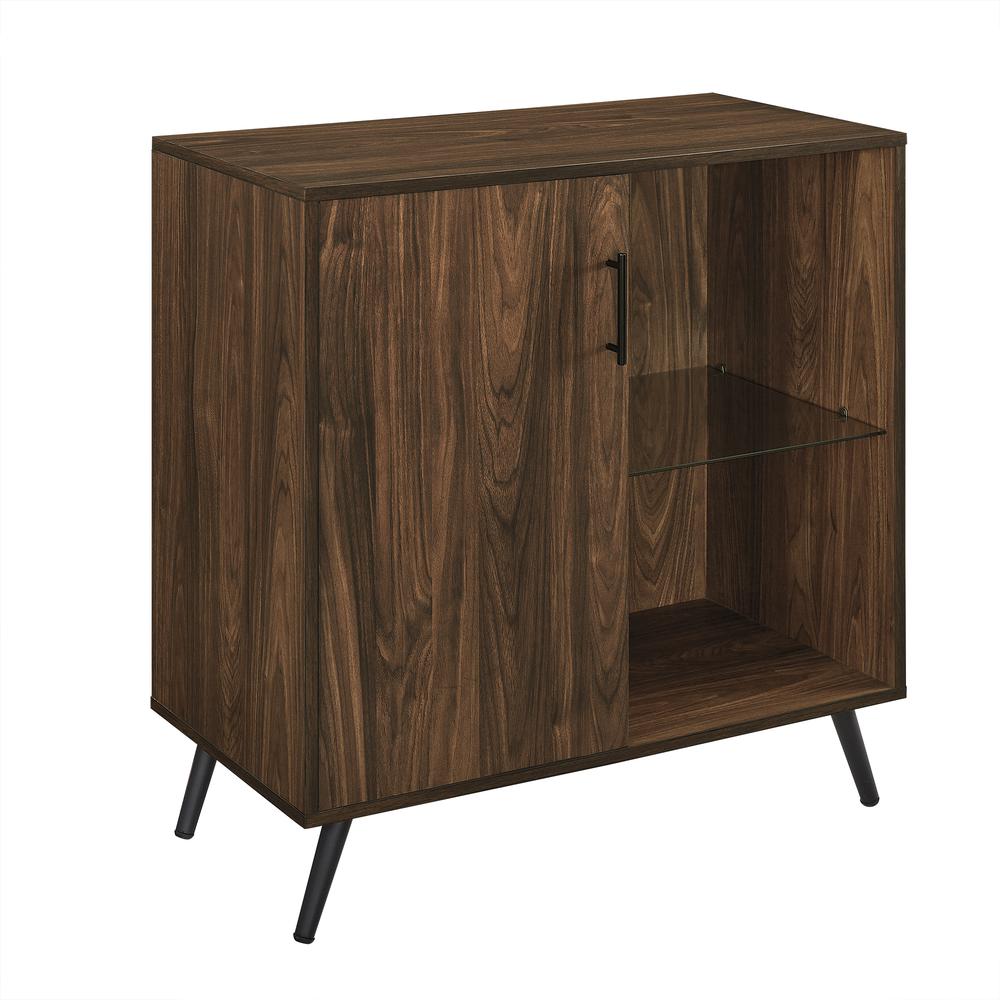 30" Wood Accent Cabinet with Glass Shelf - Dark Walnut. Picture 1