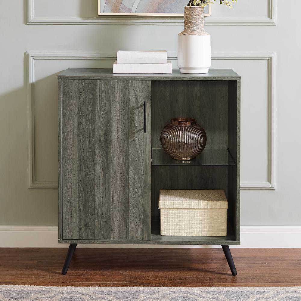 30" Wood Accent Cabinet with Glass Shelf - Slate Grey. Picture 4