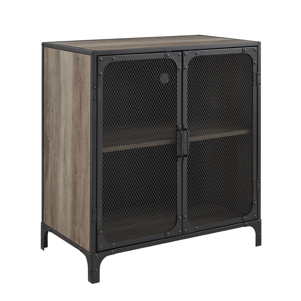 30" Urban Industrial Accent Cabinet with  Metal Mesh Doors - Grey Wash. Picture 4