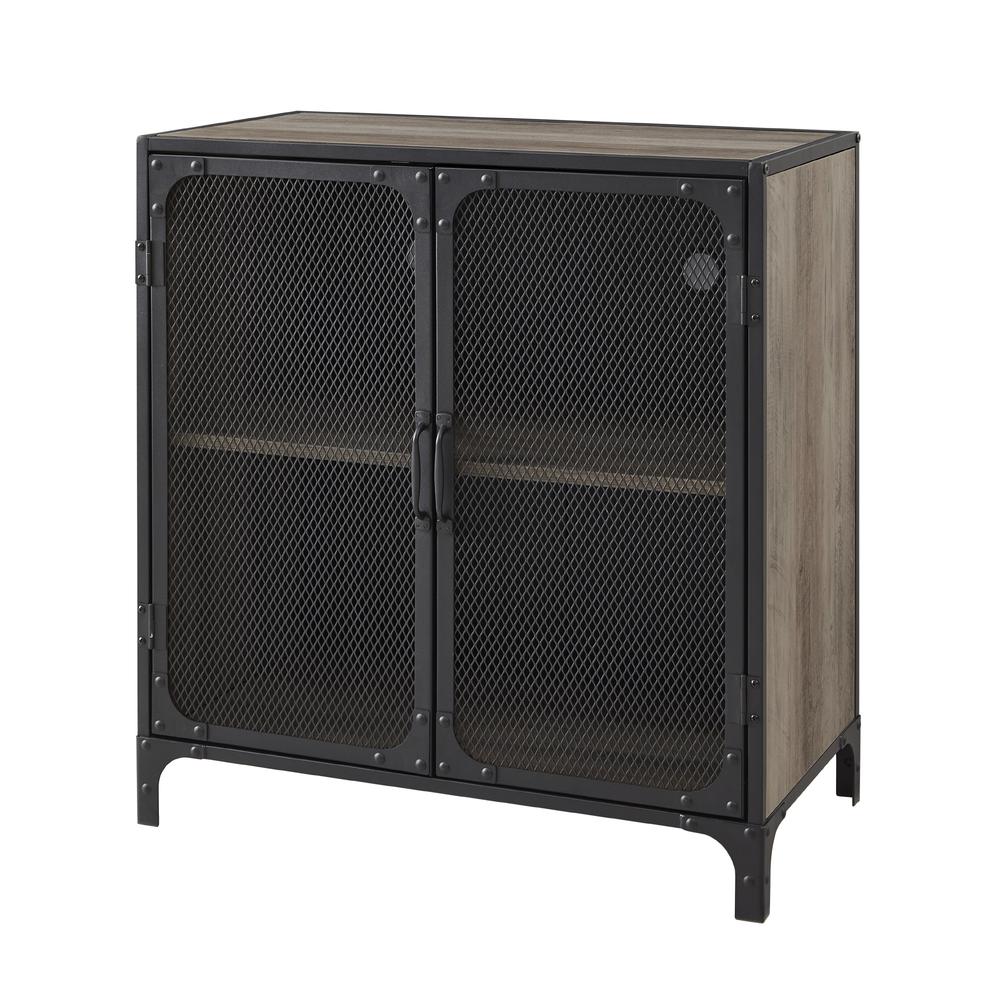 30" Urban Industrial Accent Cabinet with  Metal Mesh Doors - Grey Wash. Picture 5