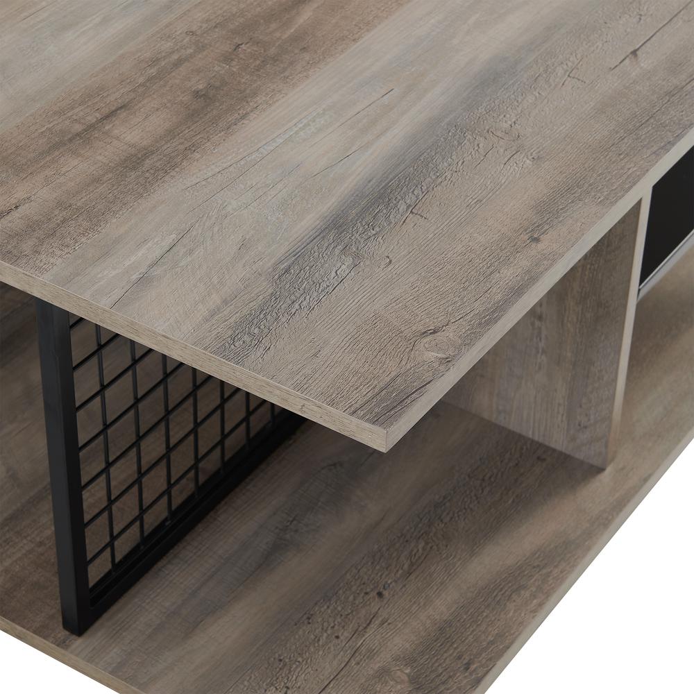 30" Metal and Wood Square Coffee Table - Grey Wash. Picture 5
