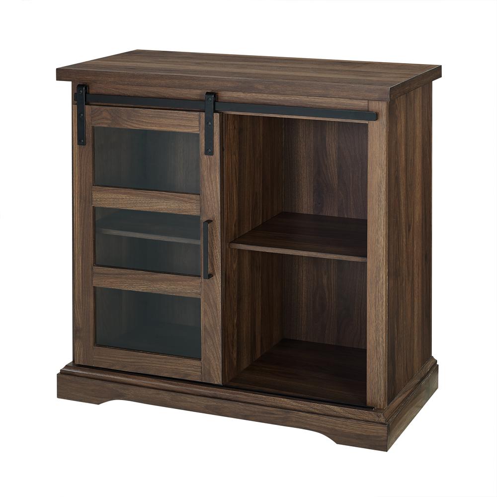 32" Modern Wood Buffet Cabinet with Sliding Glass Door - Dark Walnut. Picture 3