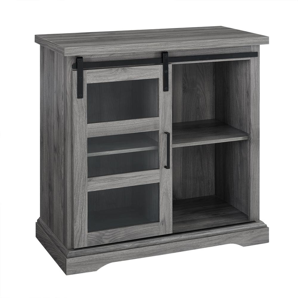32" Modern Wood Buffet Cabinet with Sliding Glass Door - Slate Grey. Picture 1