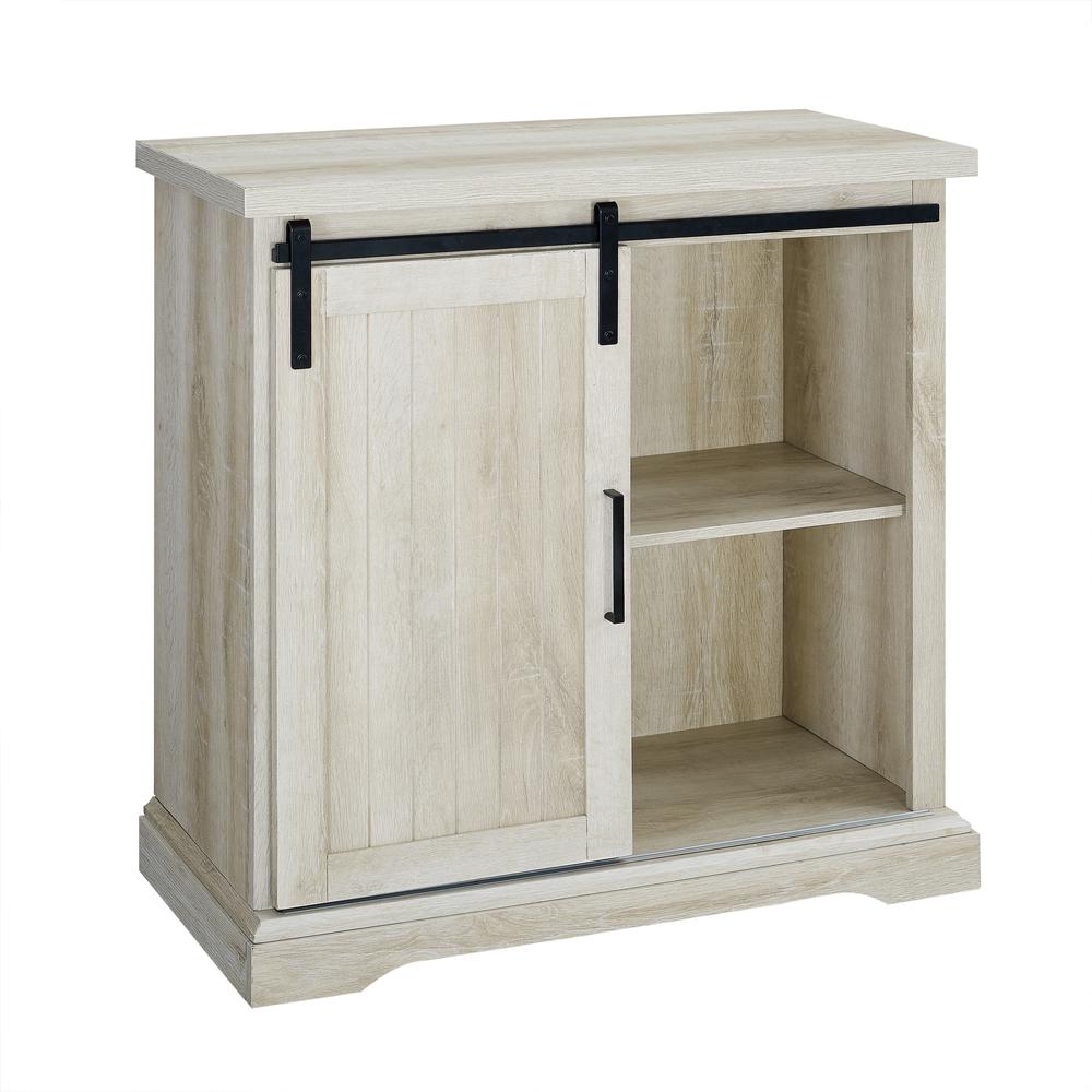 32" Farmhouse Wood Buffet Cabinet with Sliding Door - White Oak. Picture 1