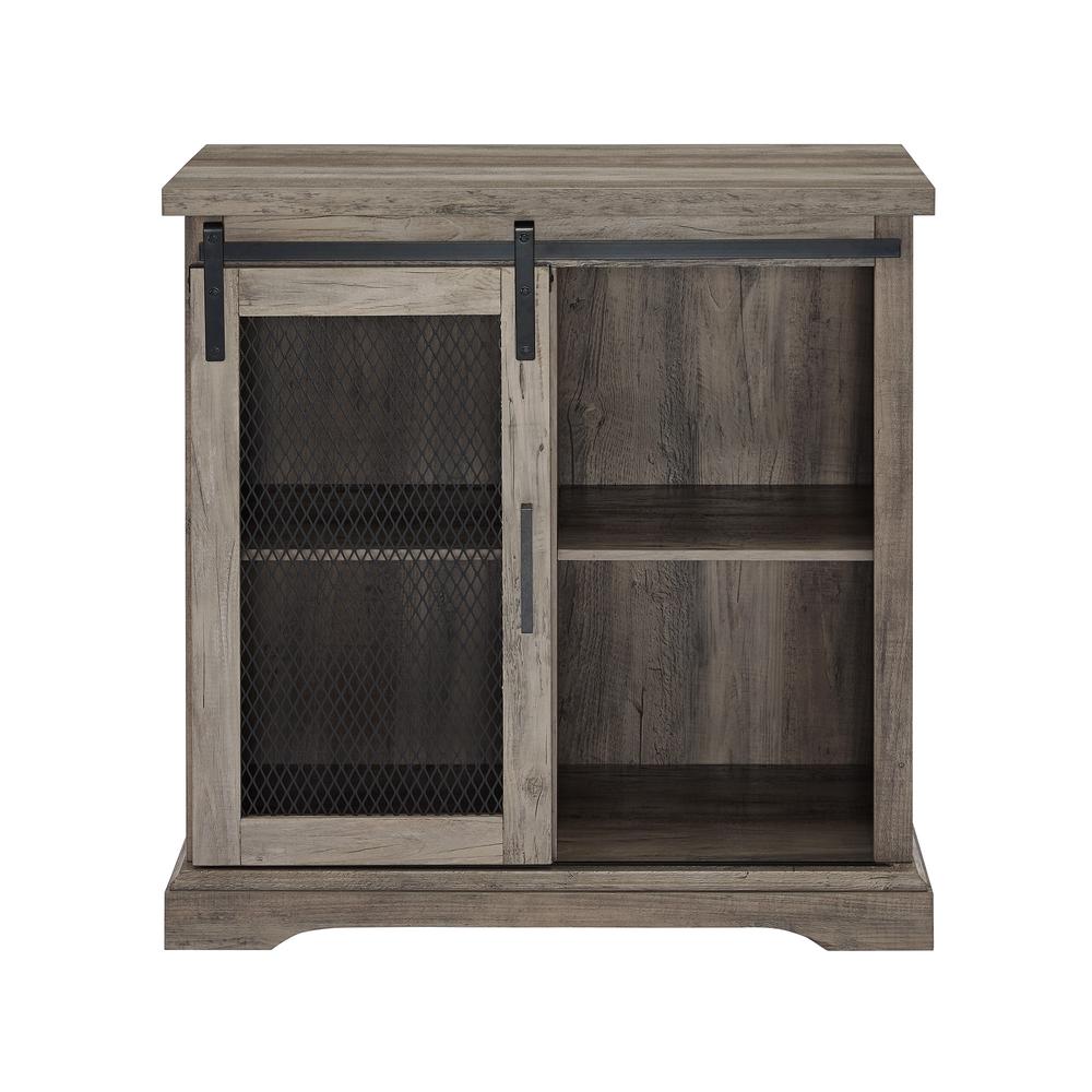 32" Farmhouse Wood Buffet Cabinet with Metal Mesh Sliding Door - Grey Wash. Picture 6