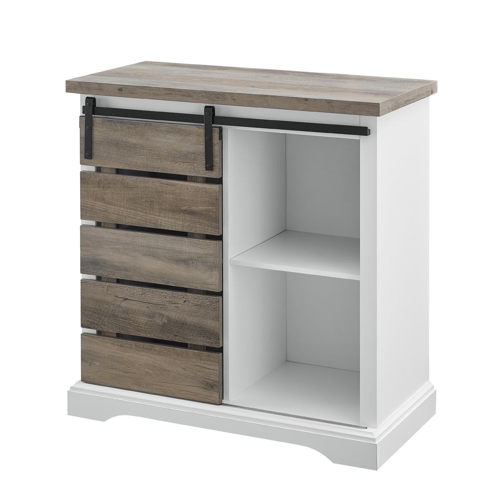 32" Sliding Slat Door Accent Console - Solid White / Grey Wash. Picture 1