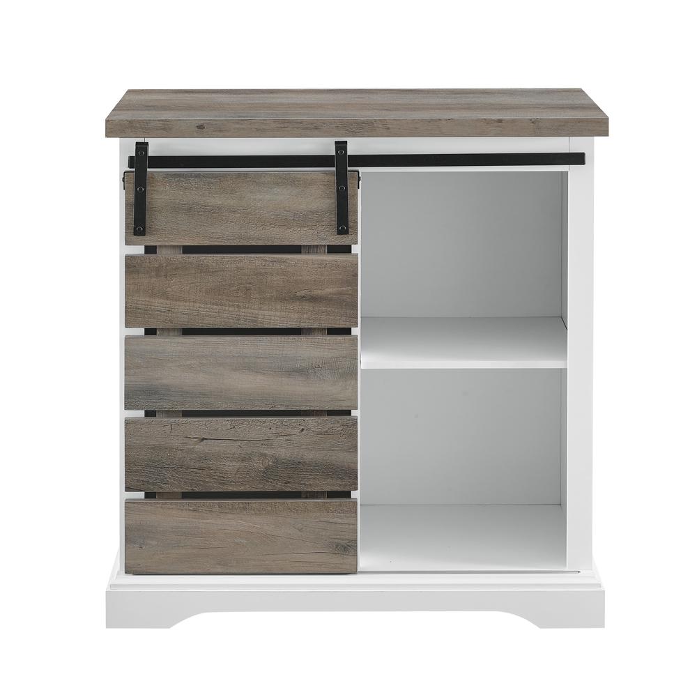 32" Sliding Slat Door Accent Console - Solid White / Grey Wash. Picture 6