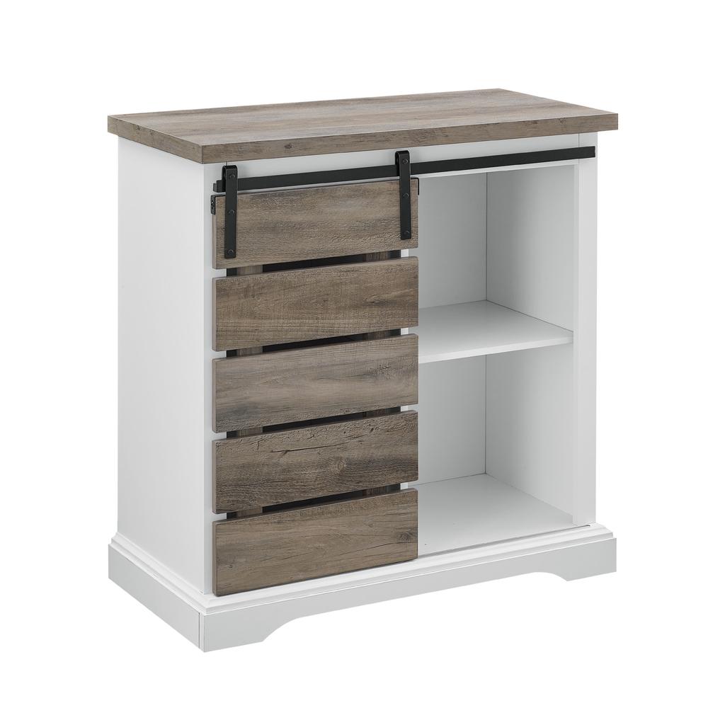 32" Sliding Slat Door Accent Console - Solid White / Grey Wash. Picture 7