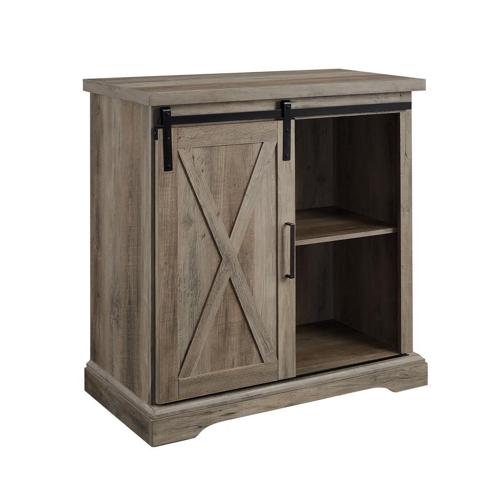 32" Rustic Farmhouse Wood Buffet Cabinet with Sliding Barn Door - Grey Wash. Picture 4