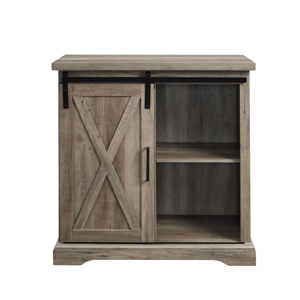 32" Rustic Farmhouse Wood Buffet Cabinet with Sliding Barn Door - Grey Wash. Picture 5