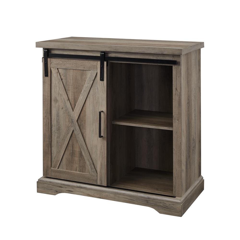 32" Rustic Farmhouse Wood Buffet Cabinet with Sliding Barn Door - Grey Wash. Picture 7