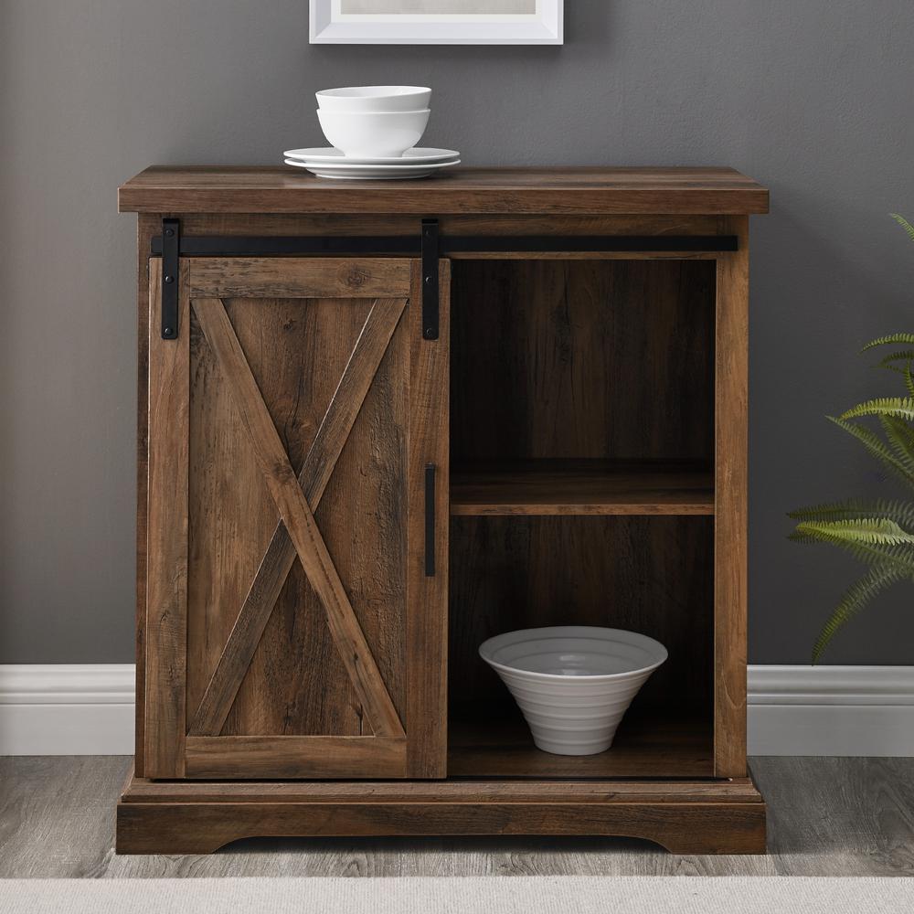 32" Rustic Farmhouse Wood Buffet Cabinet with Sliding Barn Door - Rustic Oak. The main picture.