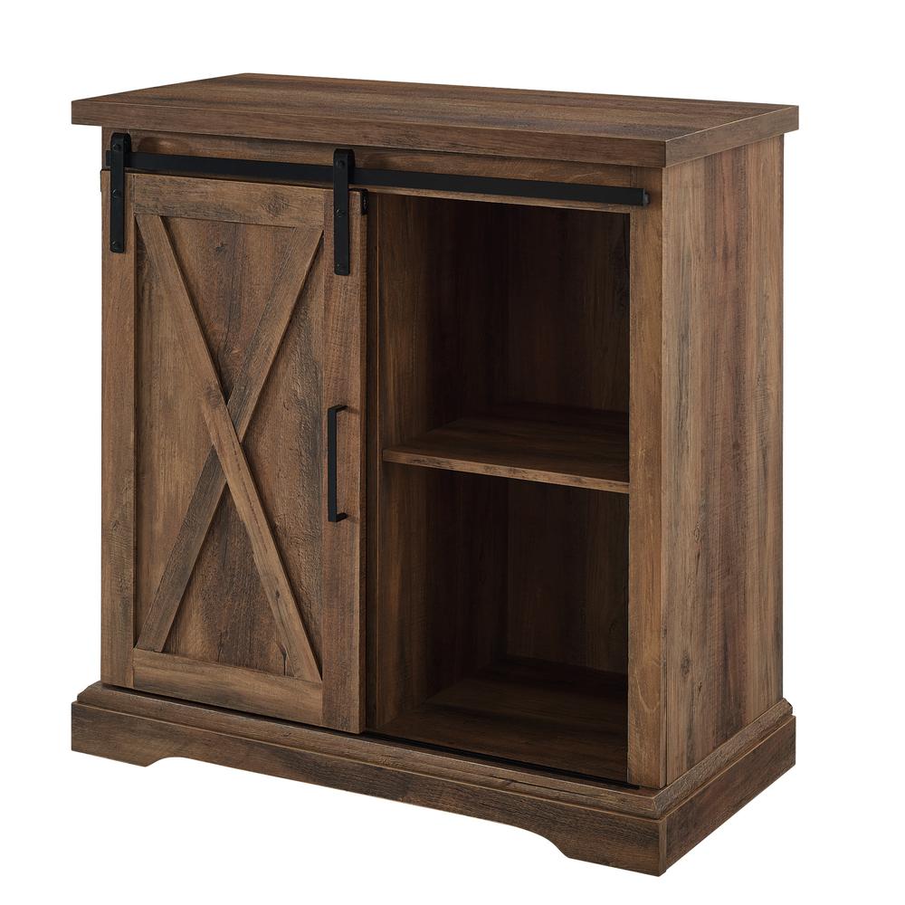 32" Rustic Farmhouse Wood Buffet Cabinet with Sliding Barn Door - Rustic Oak. Picture 7