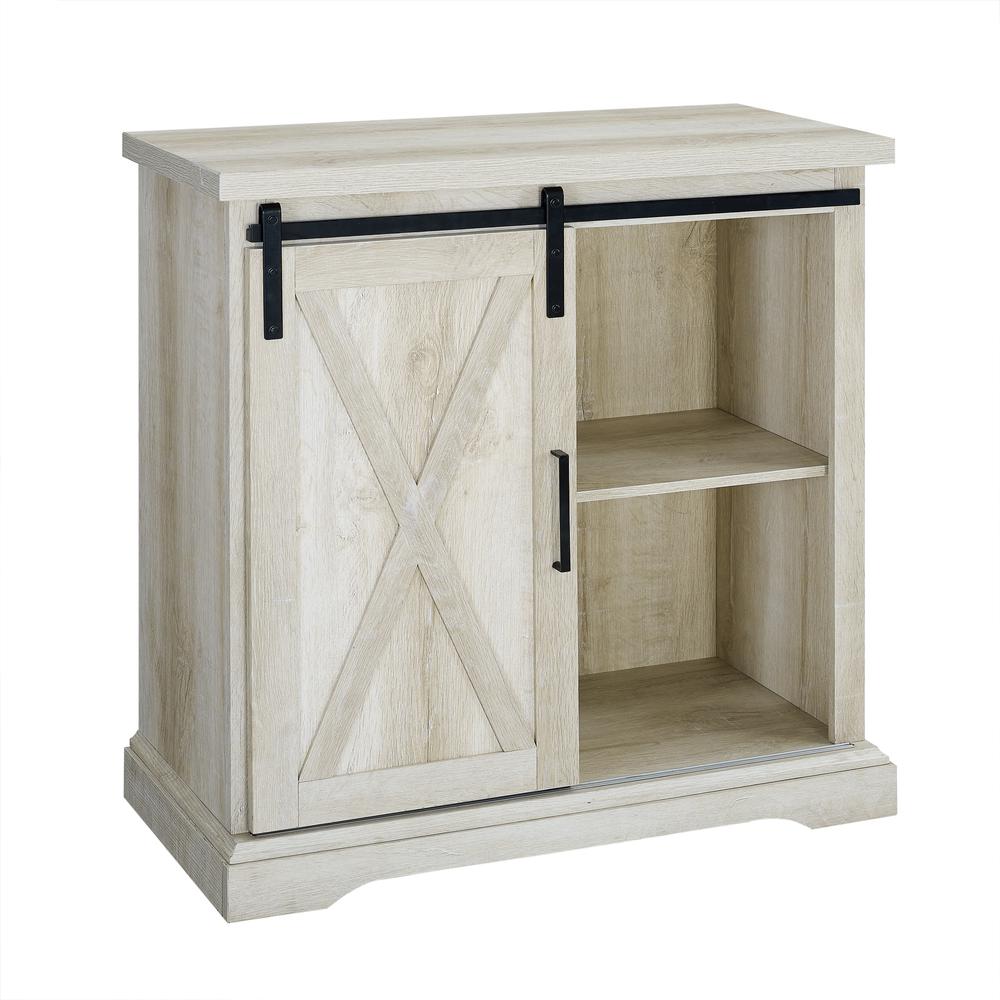 32" Rustic Farmhouse Wood Buffet Cabinet with Sliding Barn Door - White Oak. Picture 1