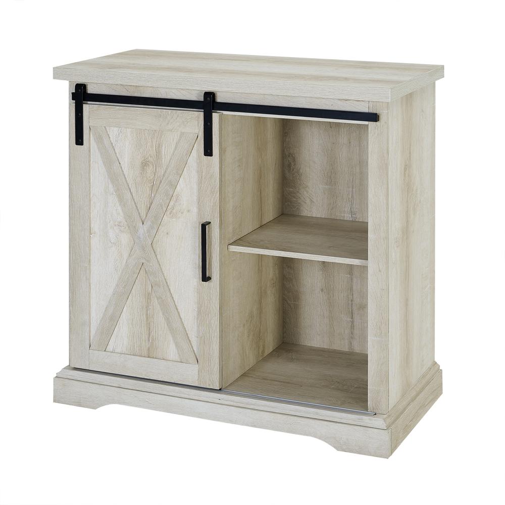 32" Rustic Farmhouse Wood Buffet Cabinet with Sliding Barn Door - White Oak. Picture 2