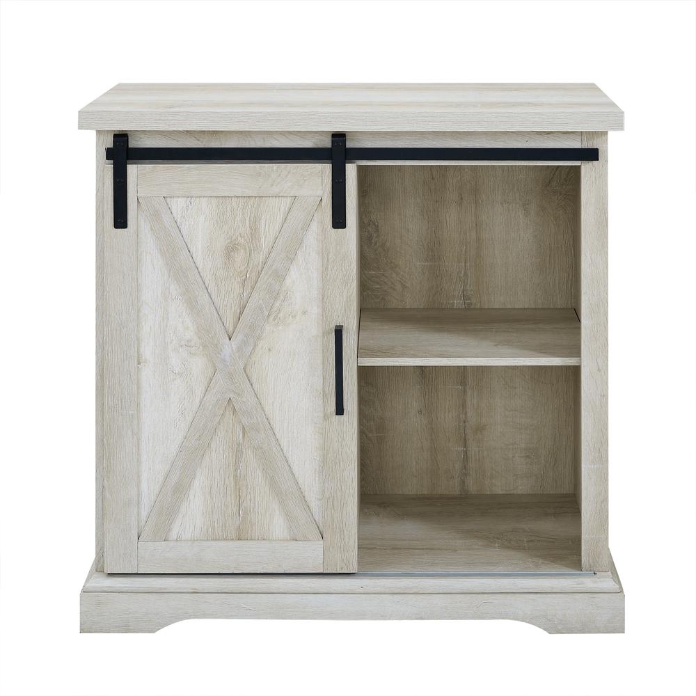 32" Rustic Farmhouse Wood Buffet Cabinet with Sliding Barn Door - White Oak. Picture 3