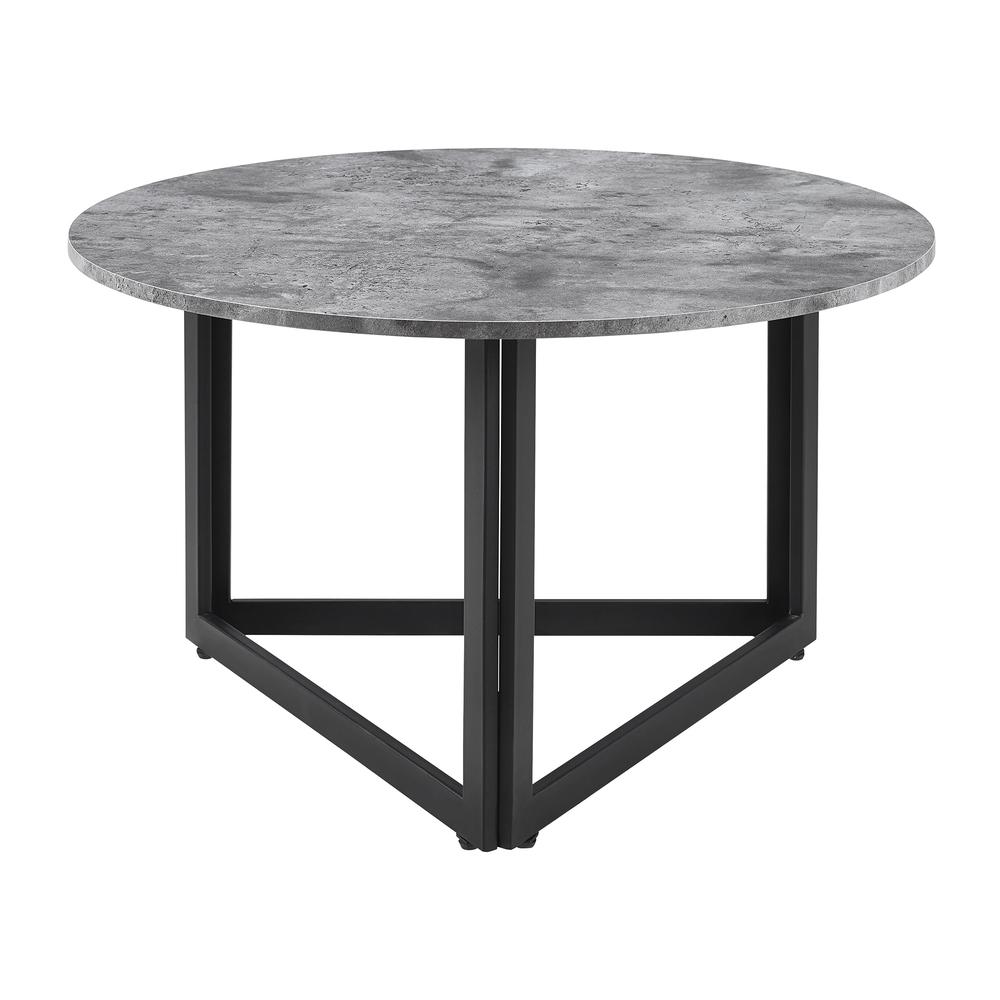 32" Modern Metal Base Round Coffee Table - Dark Concrete. Picture 1