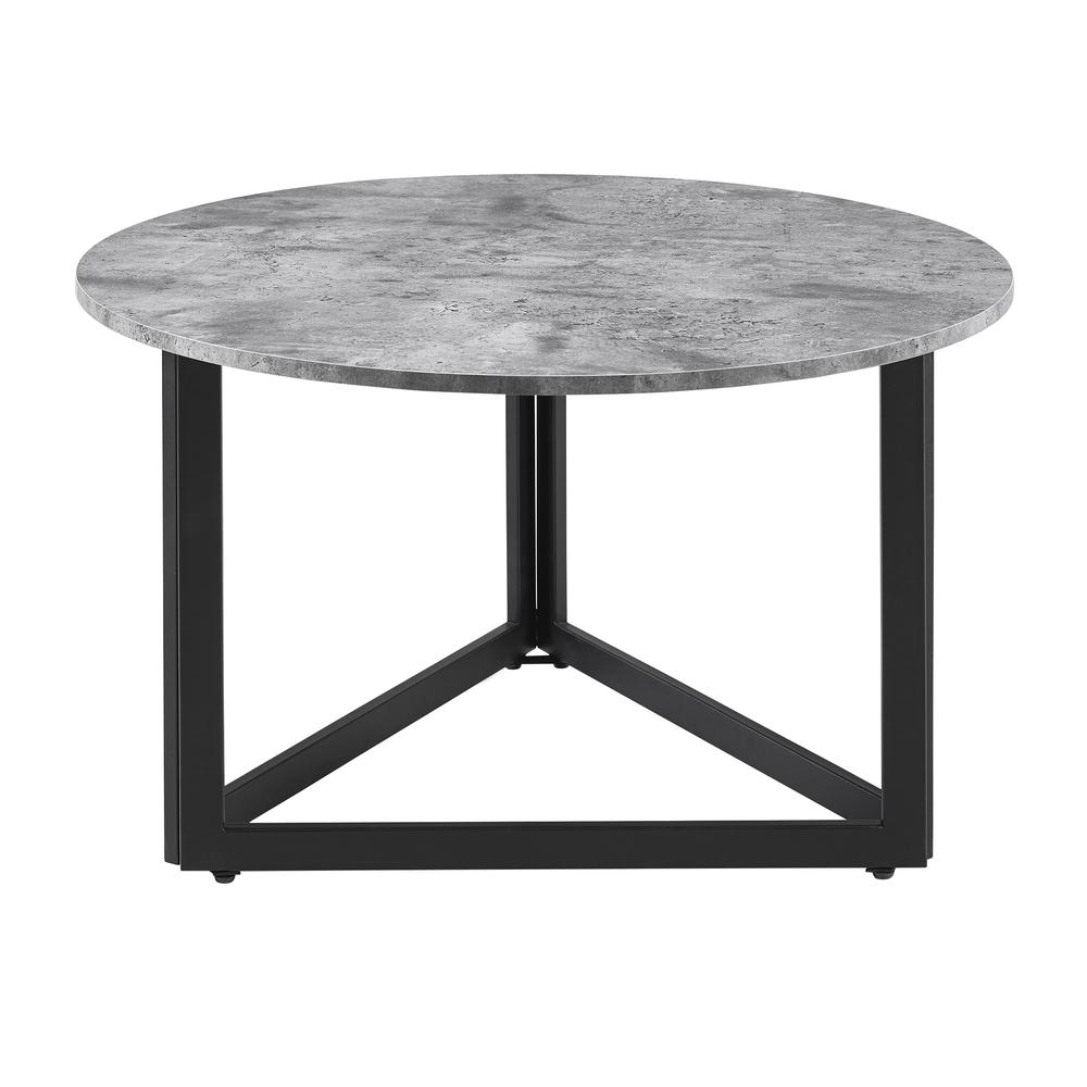32" Modern Metal Base Round Coffee Table - Dark Concrete. Picture 3