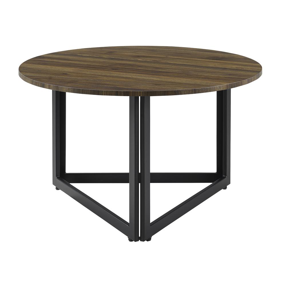 32" Modern Metal Base Round Coffee Table - Dark Walnut. Picture 1