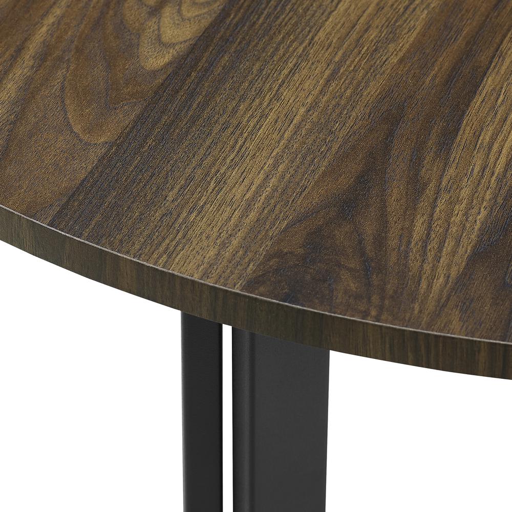 32" Modern Metal Base Round Coffee Table - Dark Walnut. Picture 4