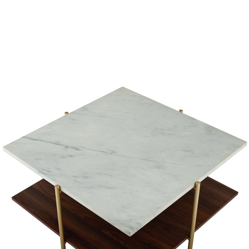 32" Mid Century Square Coffee Table - White Faux Marble / Gold. Picture 3