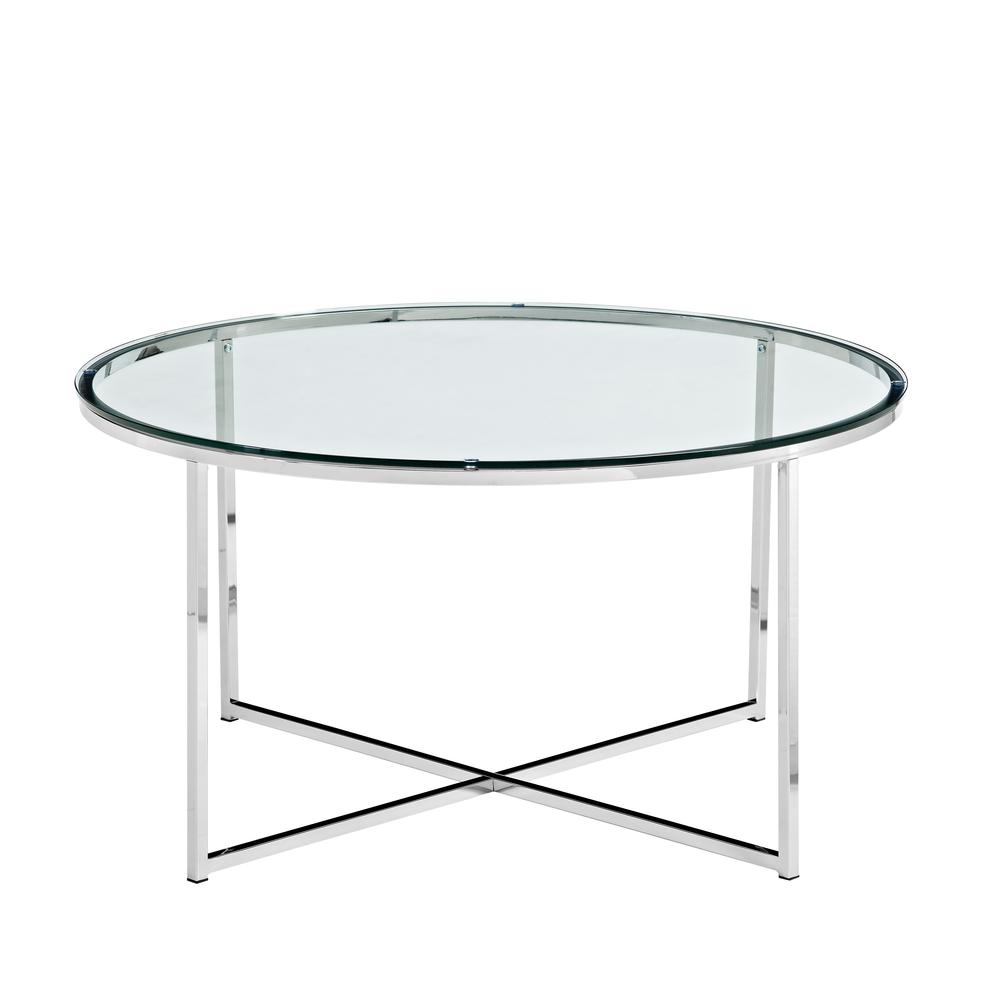 36" Coffee Table with X-Base - Glass/Chrome. Picture 3