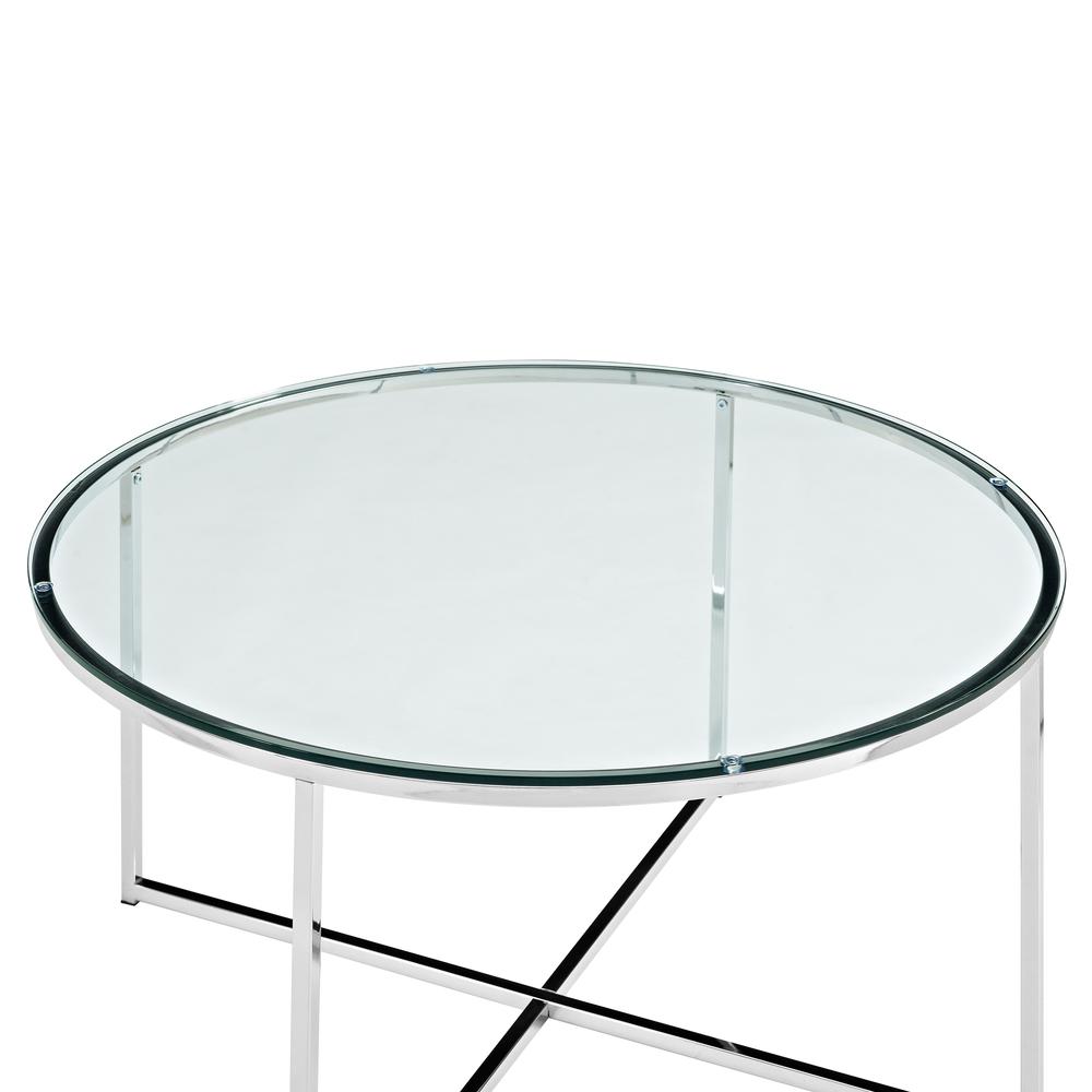 36" Coffee Table with X-Base - Glass/Chrome. Picture 4