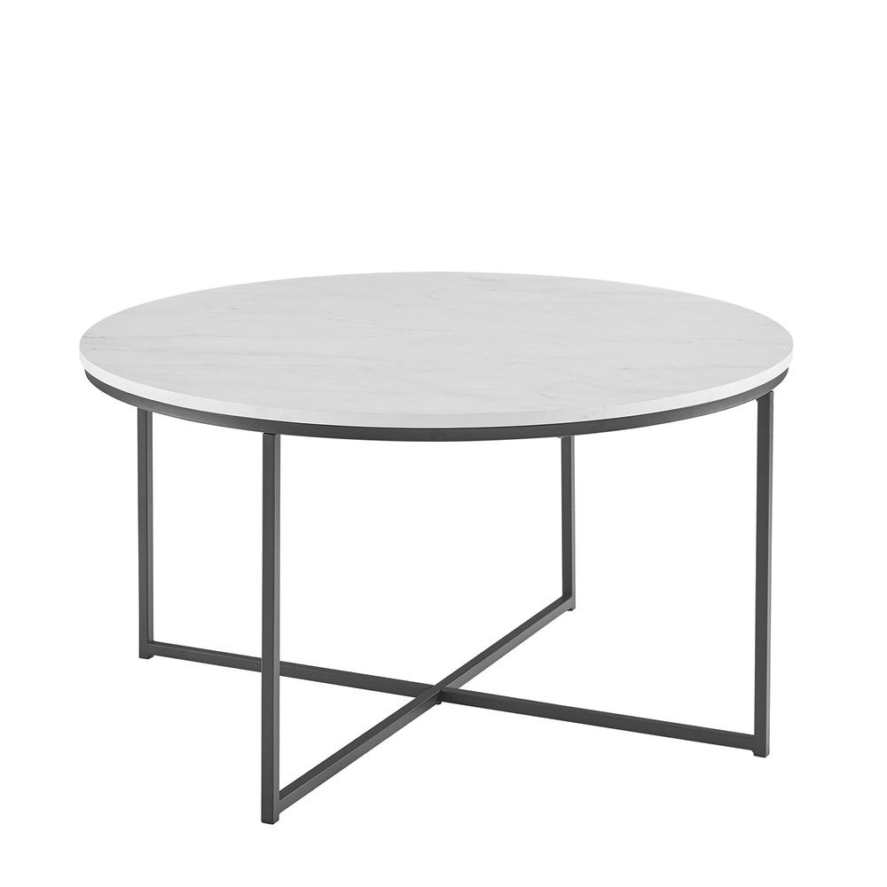 Alissa 16" Coffee Table with X-Base - Faux White Marble/Black. Picture 1