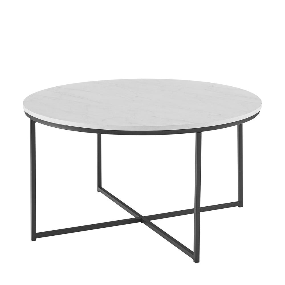Alissa 16" Coffee Table with X-Base - Faux White Marble/Black. Picture 3