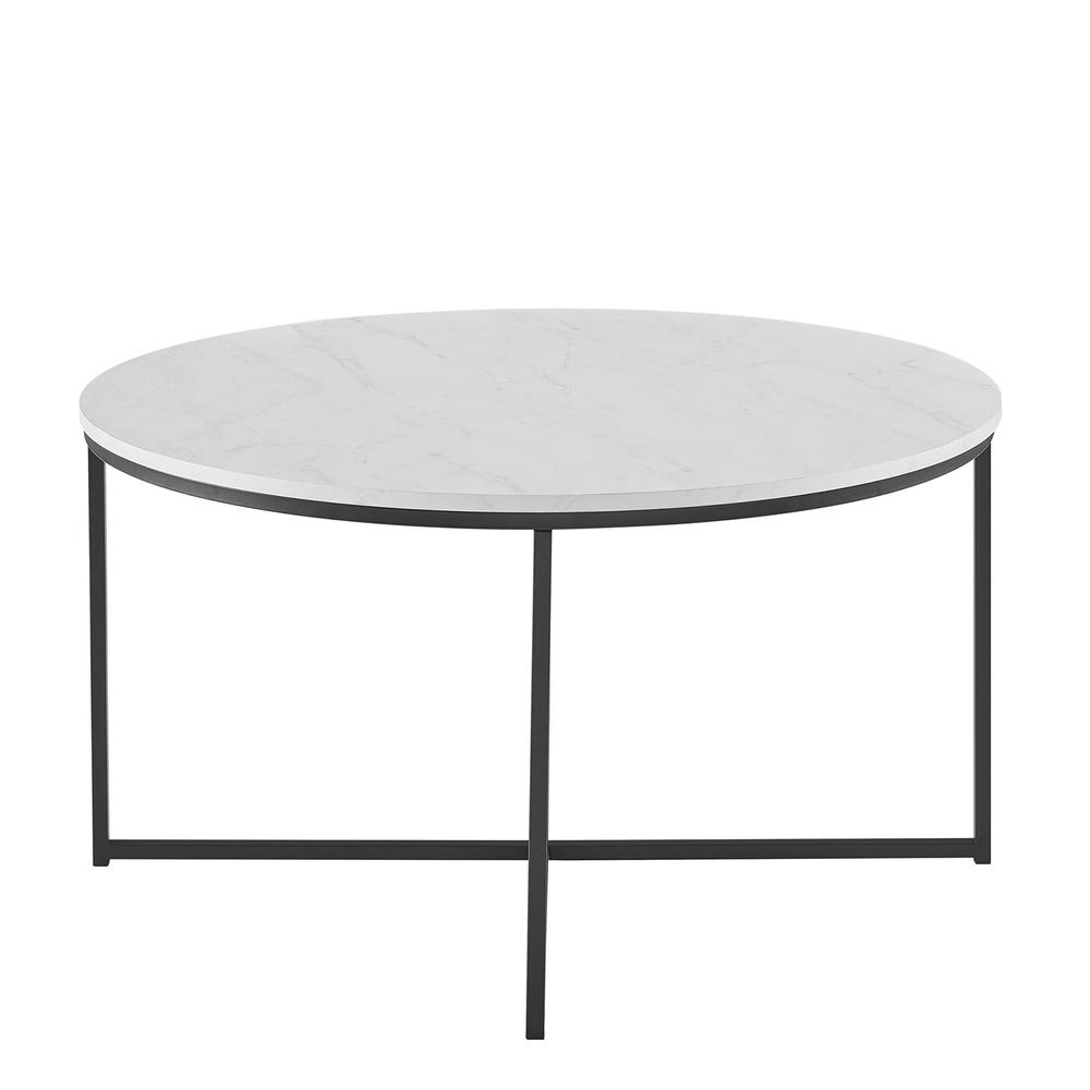 Alissa 16" Coffee Table with X-Base - Faux White Marble/Black. Picture 4